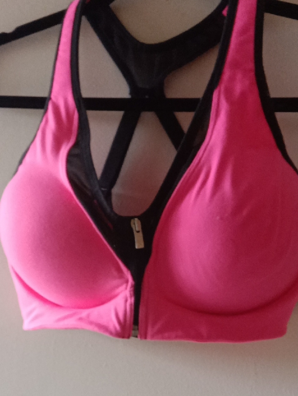 Front-Zip Pink High-Support Sports Bra with Racerback